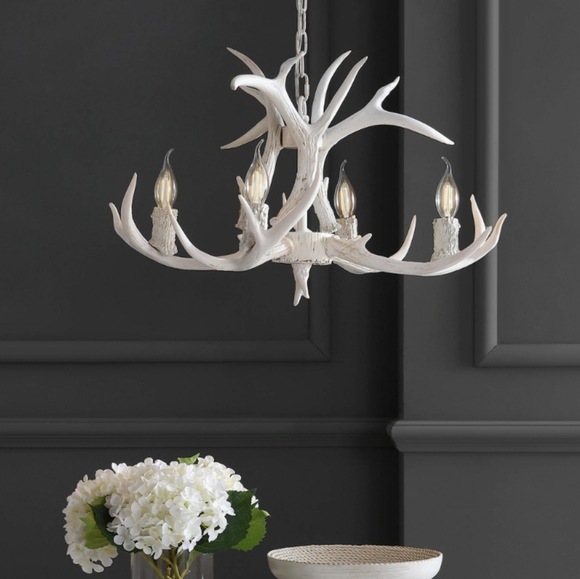 JONATHAN Y NWT Eldora Adjustable Resin Antler 4-Light LED Chandelier - Picture 3 of 11